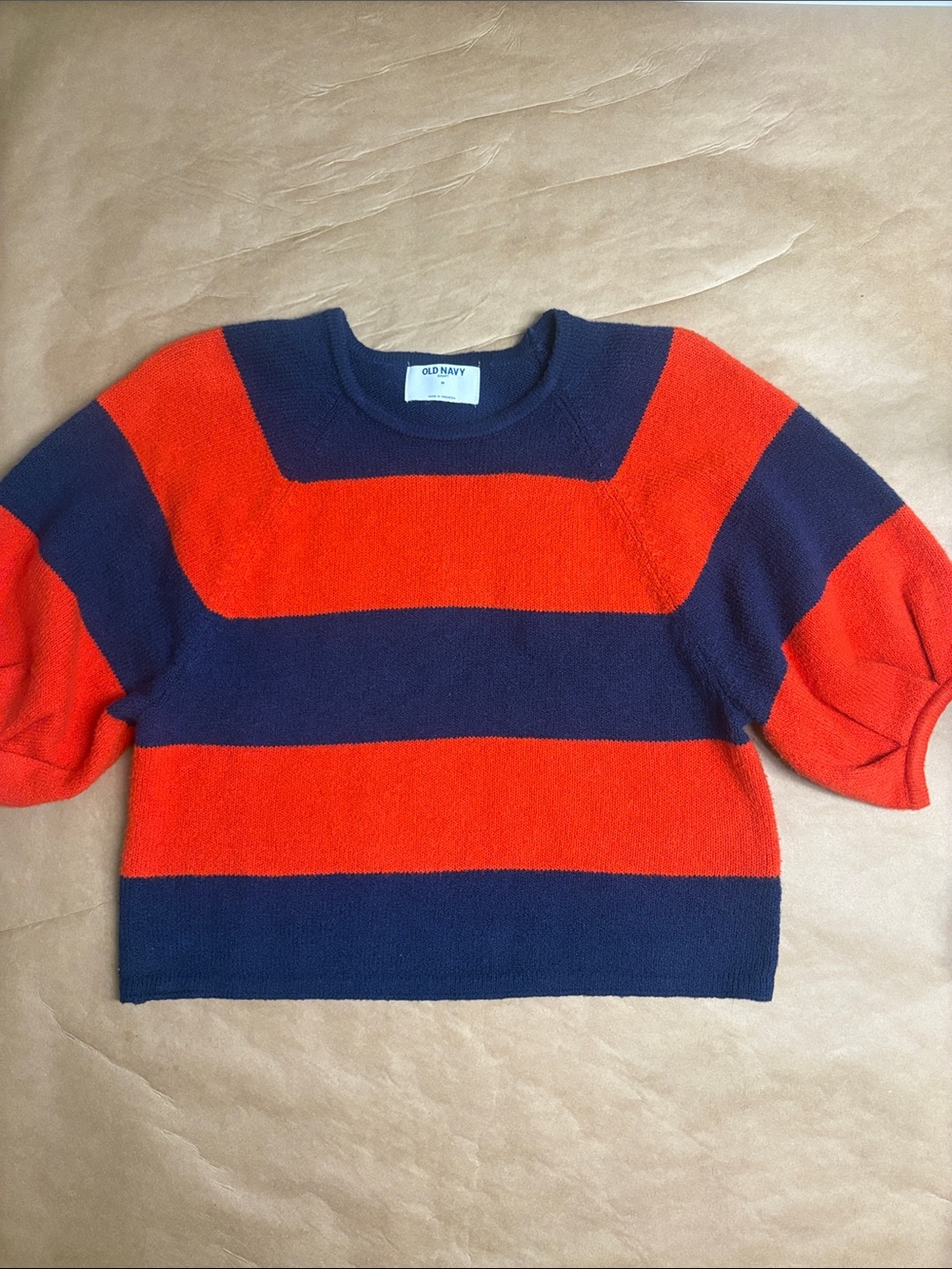 Old Navy Red and Navy Wide-Stripe Crewneck Sweater